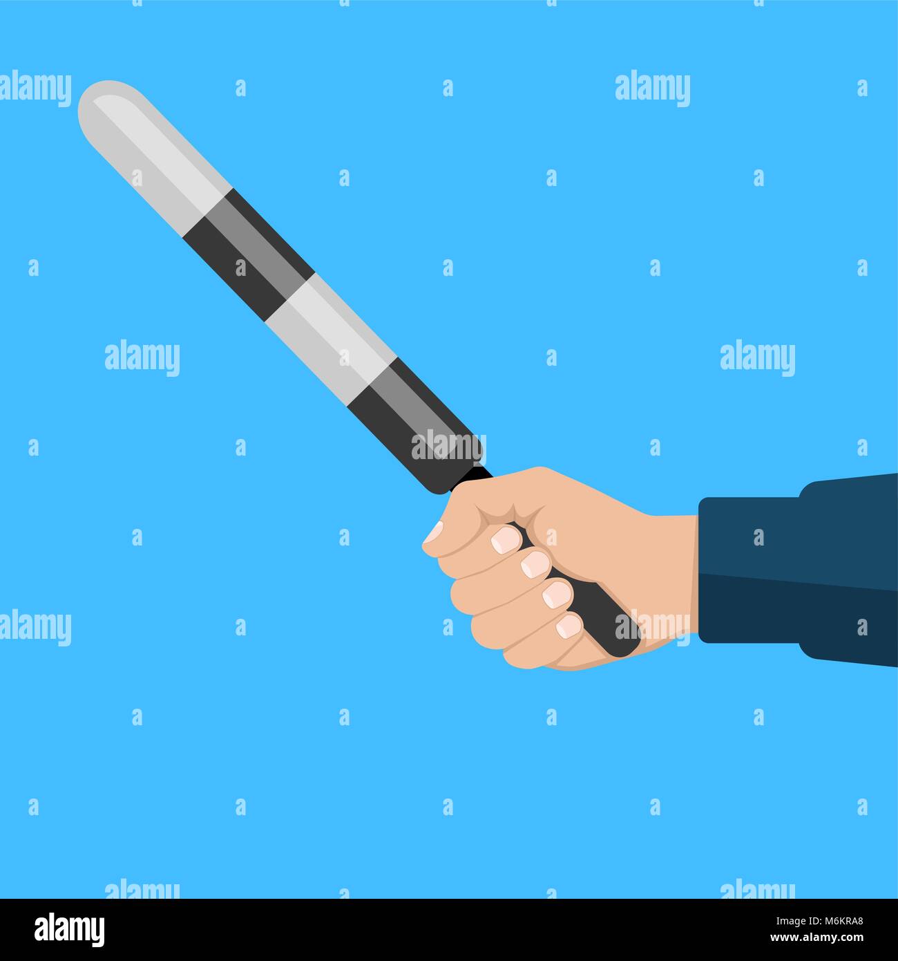 The police officer's hand holding a striped staff. Vector illustration. Stock Vector