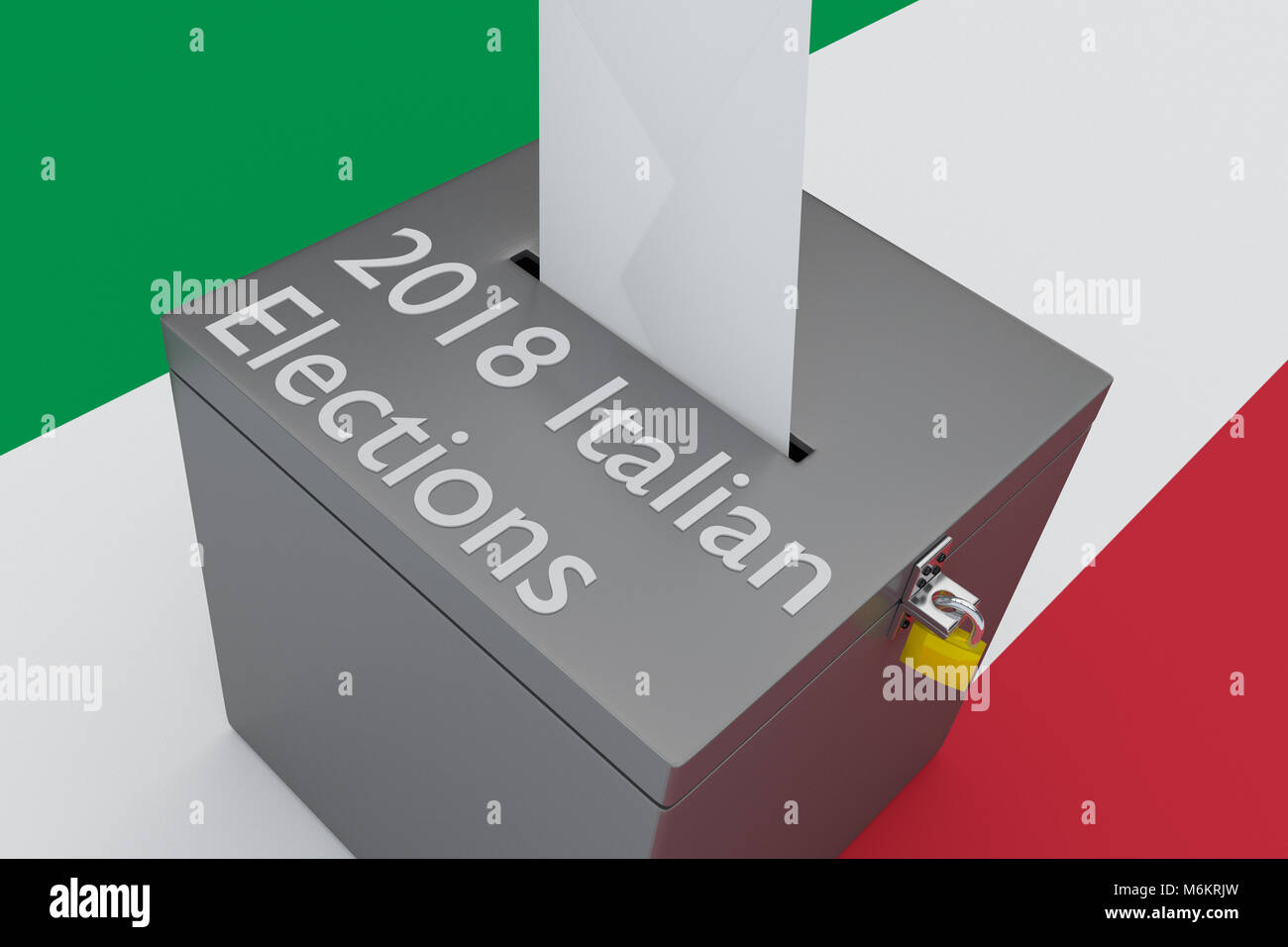3D illustration of 2018 Italian Elections script on a ballot box, with