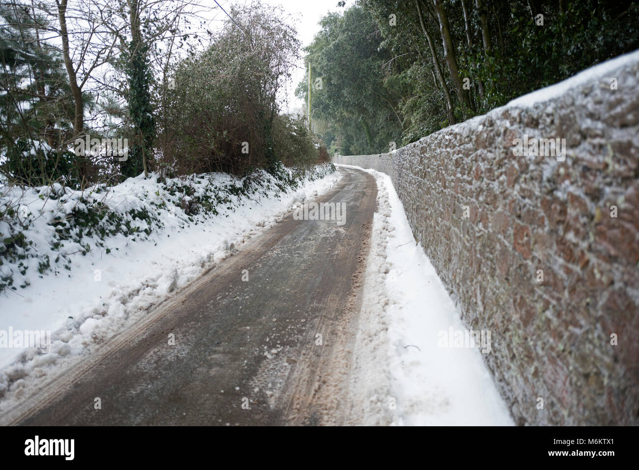 Country lane in winter, UK Stock Photo