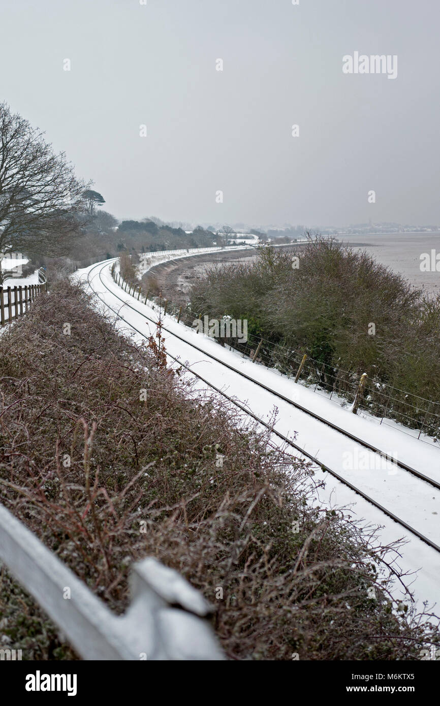 Railway track in snow, UK Stock Photo