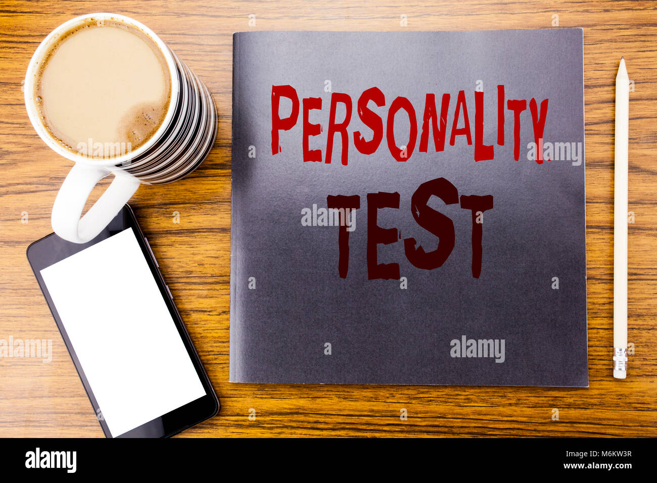 Handwriting Announcement text showing Personality Test. Business