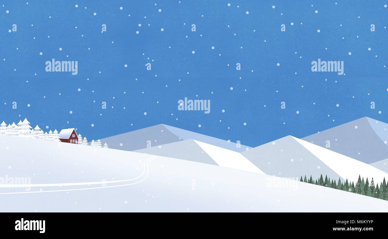 Winter landscape with forest in mountains background flat design ...