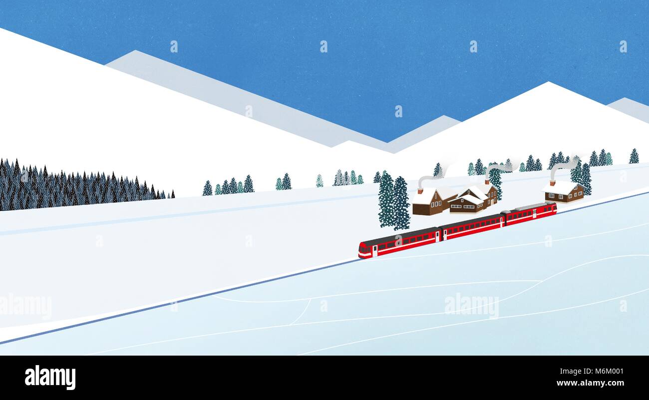 Winter landscape with forest in mountains background flat design ...