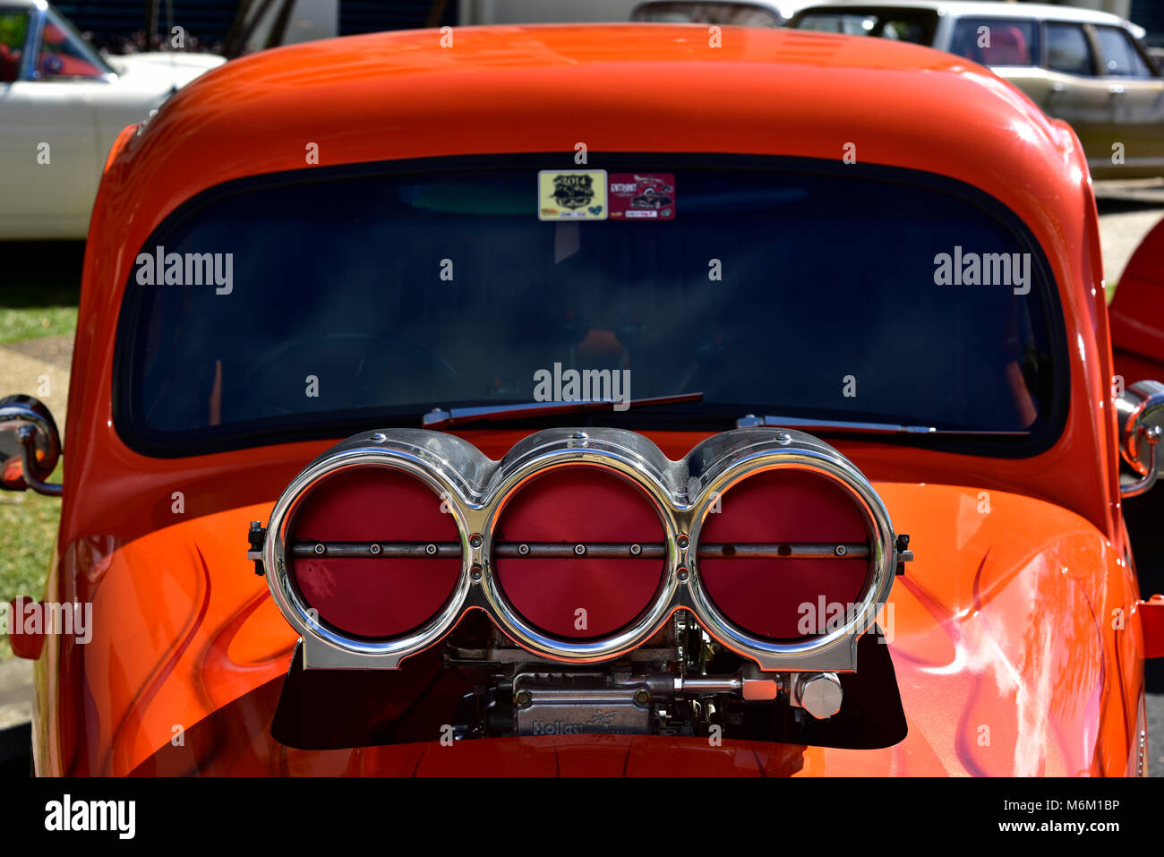 front view of air intake for a supercharged hot rod at ccoly rocks on