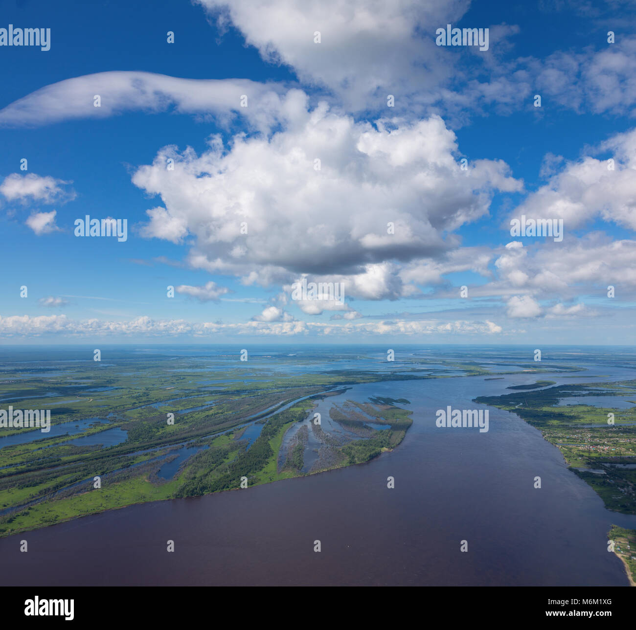 Aerial view of the great river at starting summer Stock Photo - Alamy