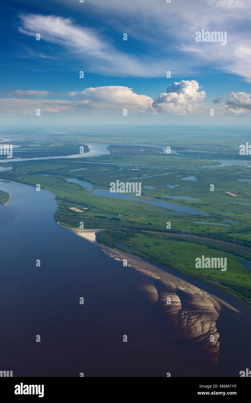 Aerial view of the great river at starting summer Stock Photo - Alamy