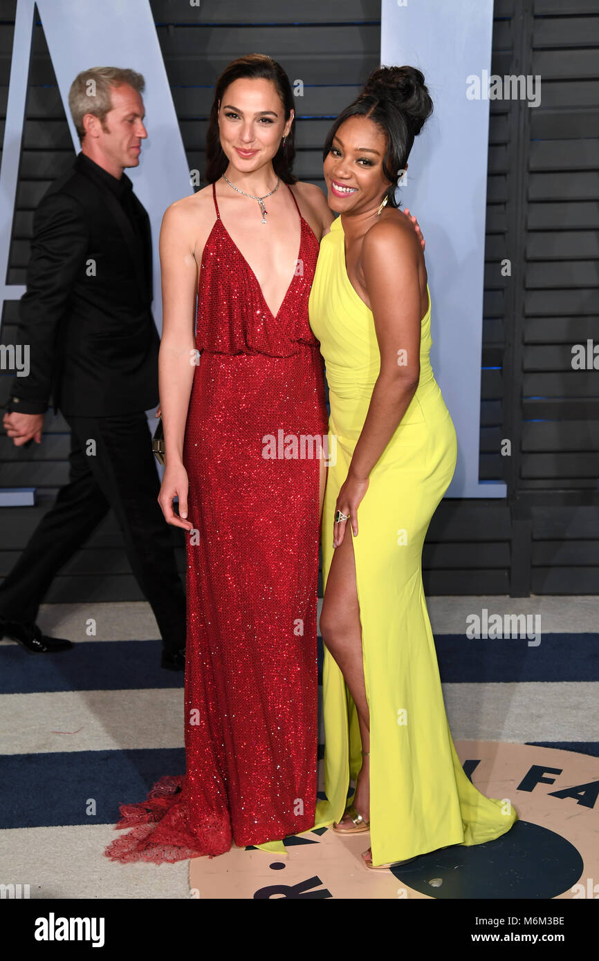 Gal Gadot (left) and Tiffany Haddish arriving at the Vanity Fair Oscar