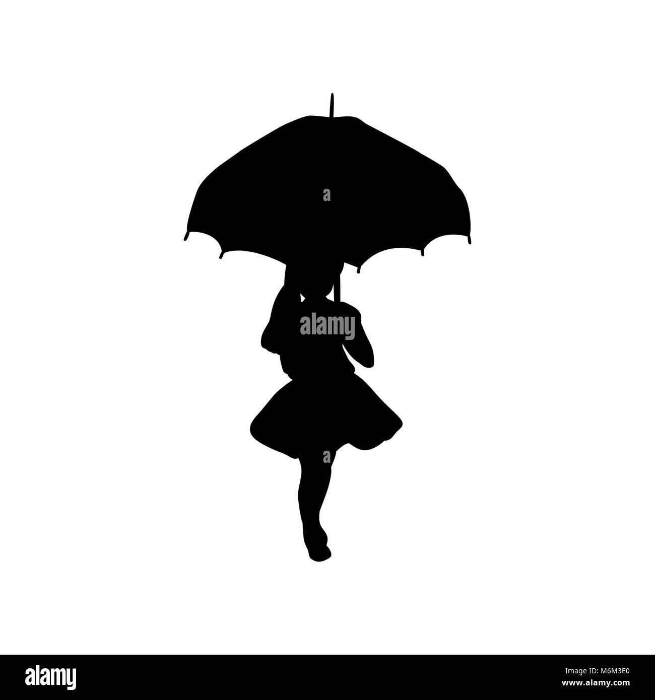 Silhouette girl holding umbrella in hand. Vector illustration Stock Vector