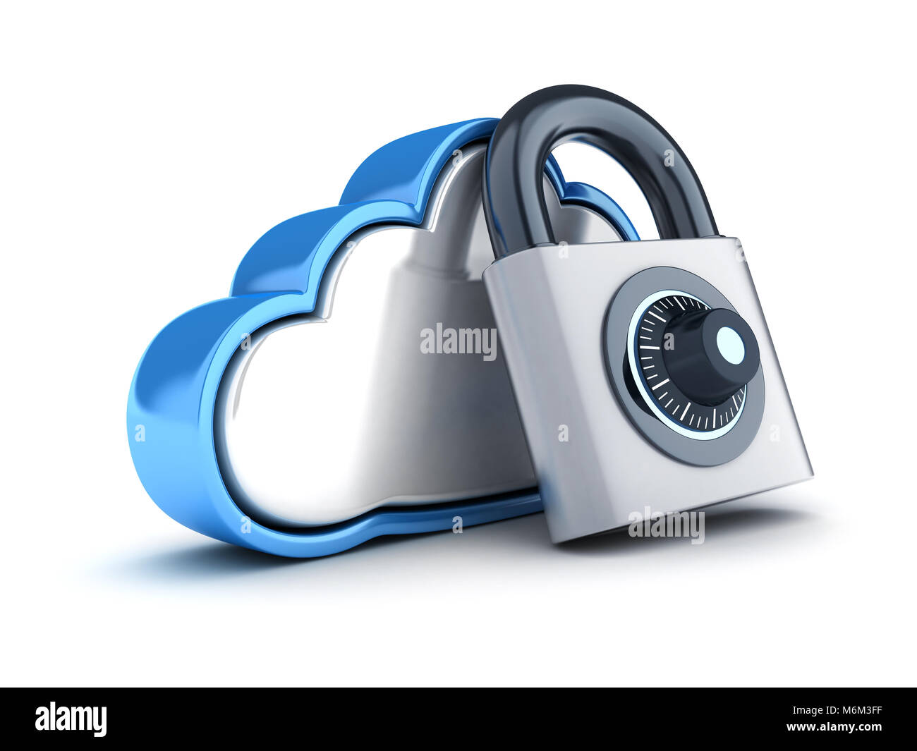 Abstract cloud storage and lock on white background. 3d illustration Stock Photo