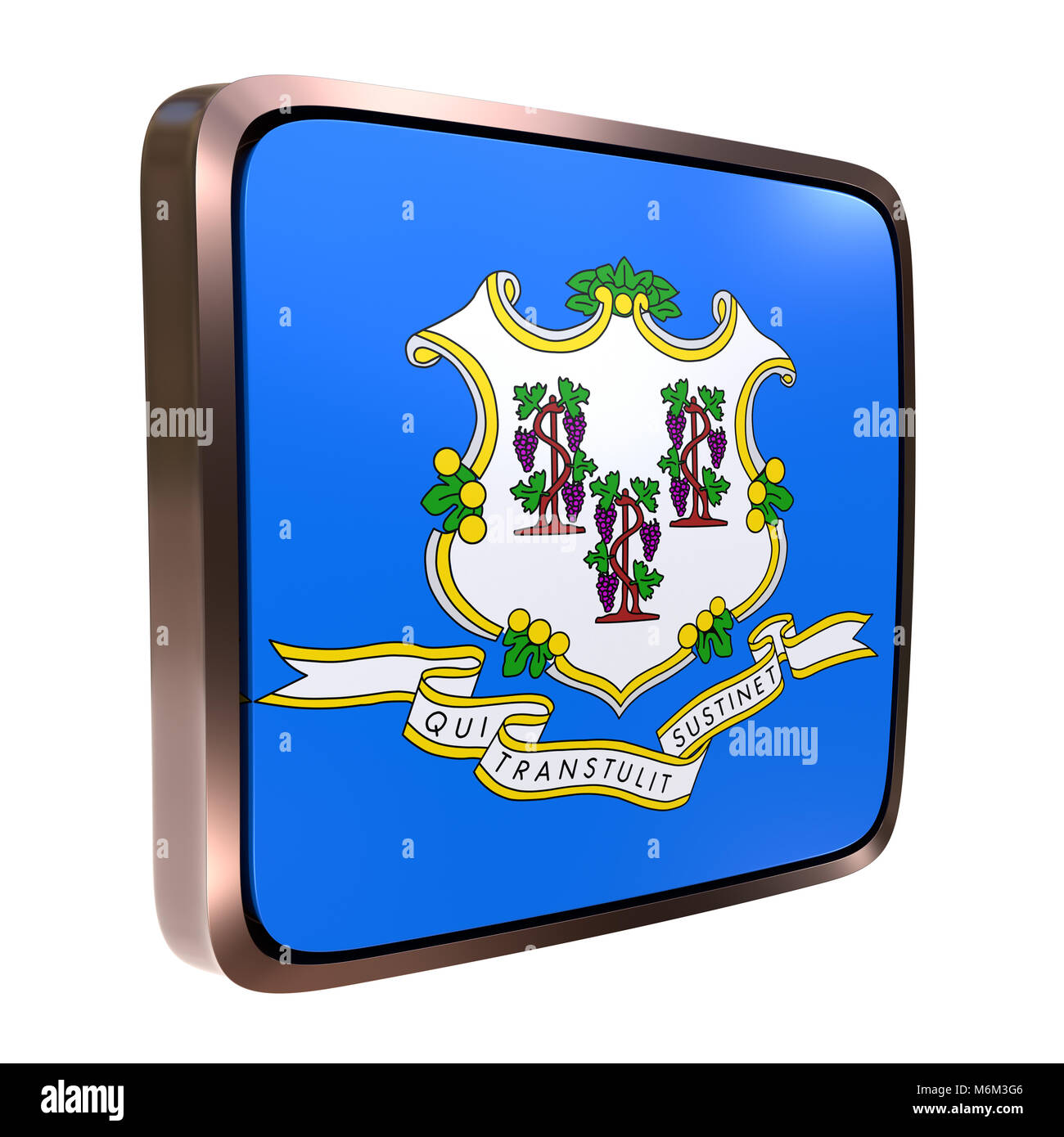 3d rendering of a Connecticut State flag icon with a bright frame ...
