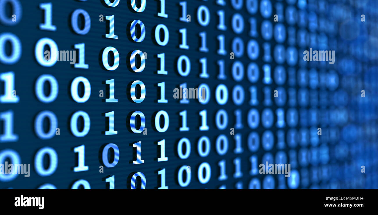 Binary computer code, blue, wide background. 3d illustration Stock ...