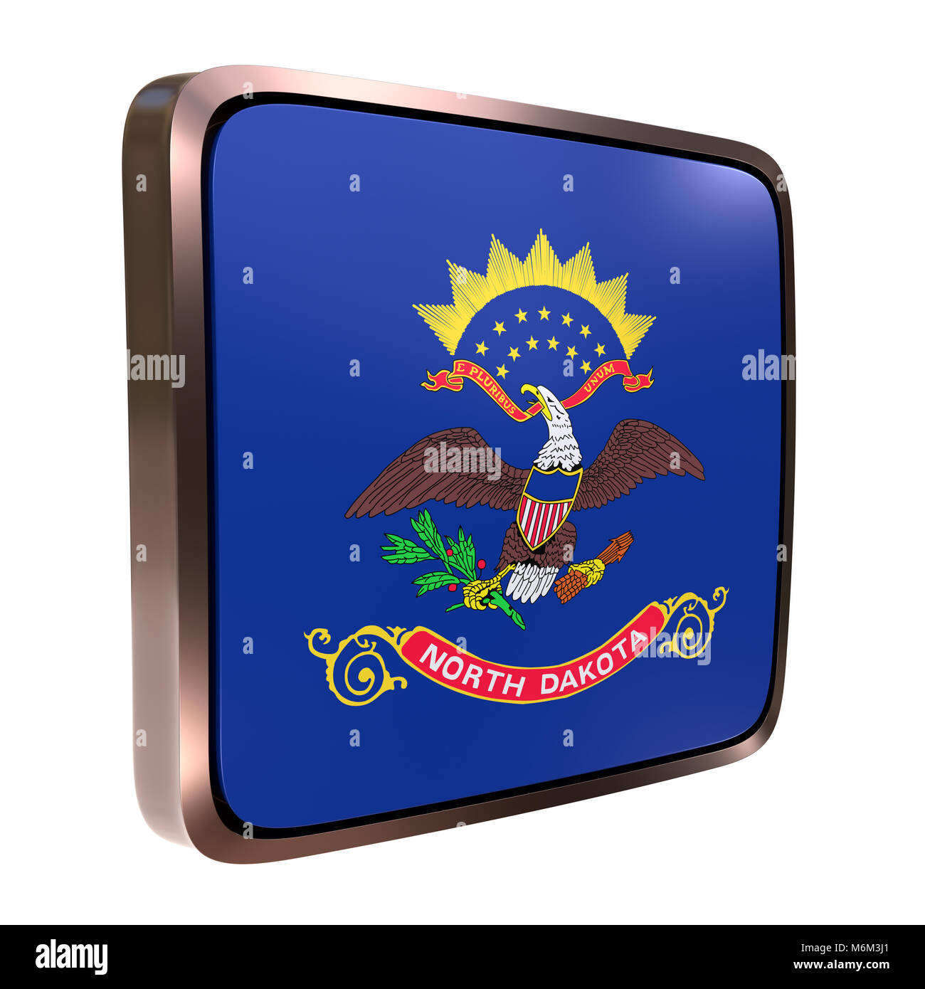 3d rendering of a North Dakota State flag icon with a bright frame ...