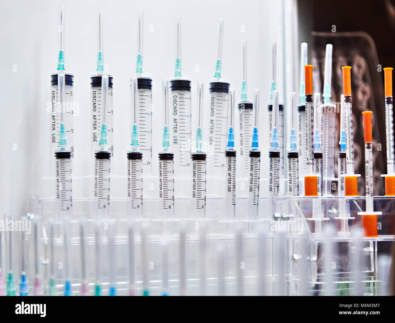 Medical disposable syringes of different volumes Stock Photo