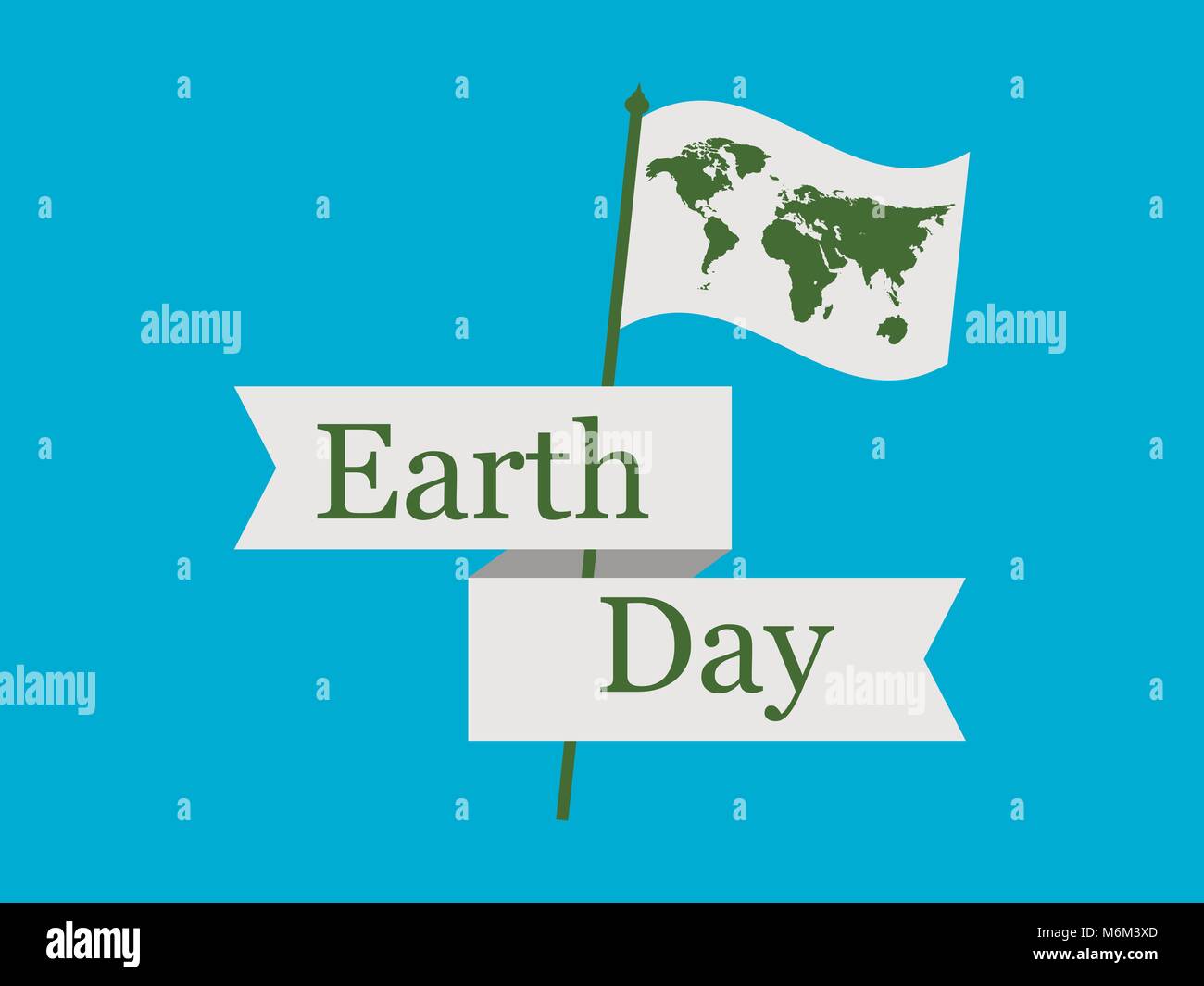 Earth Day, World map on the flag with ribbon. World day. Vector illustration Stock Vector