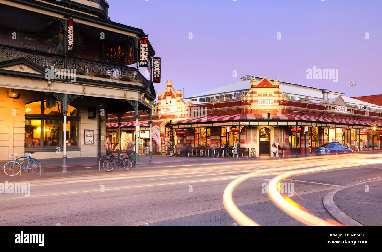 Fremantle Market and Sail and Anchor pub on a Friday night. South Terrace, Fremantle, Western Australia Stock Photo