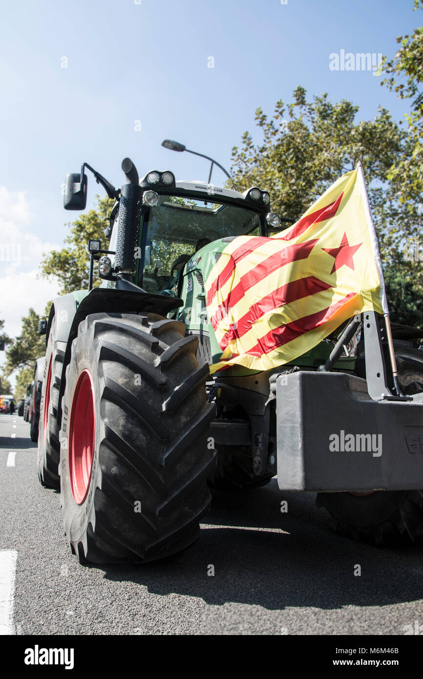Tractorada en Barcelona con motivo del 1 de Octubre. Stock Photo
