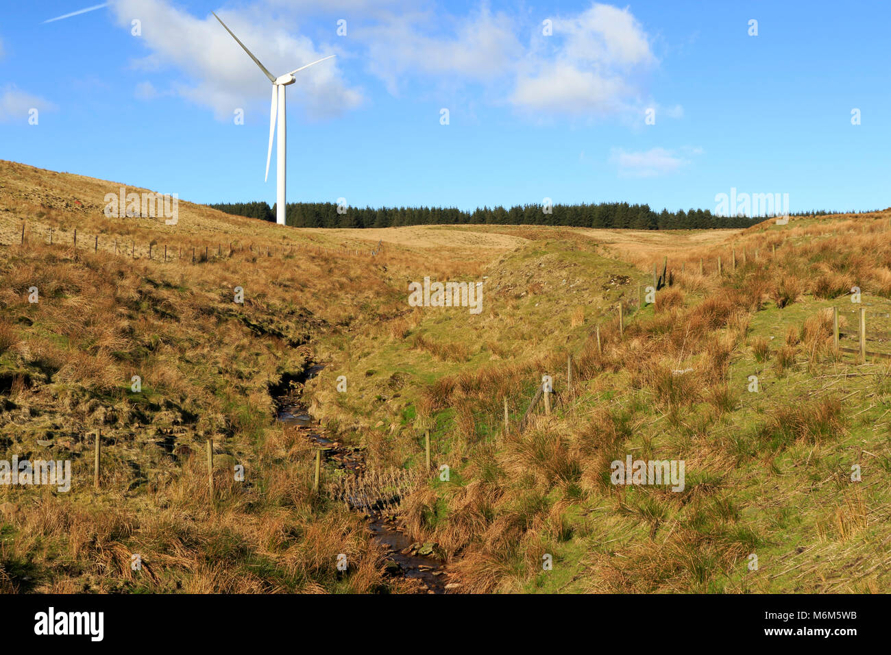 Wind Turbine at Pant Y Wal wind farm, Gilfach Goch near Bridgend South Wales UK Stock Photo