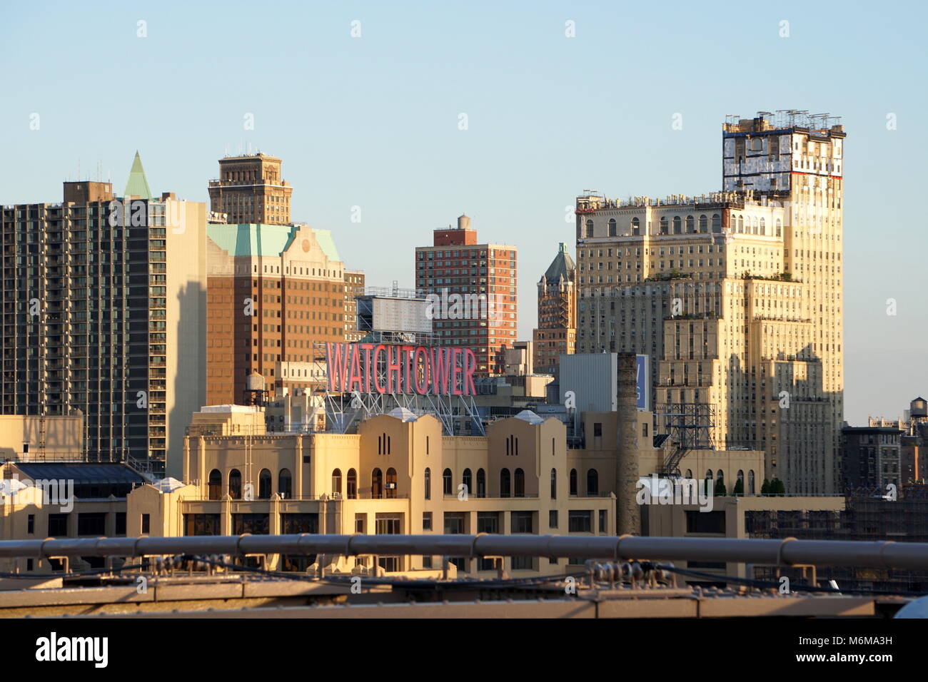 New York City, NY June 7, 2016 The downtown Brooklyn skyline from the bridge with a view of