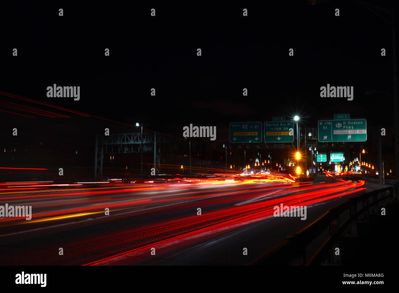 Light Trails Washington Bridge traffic crosses into New York