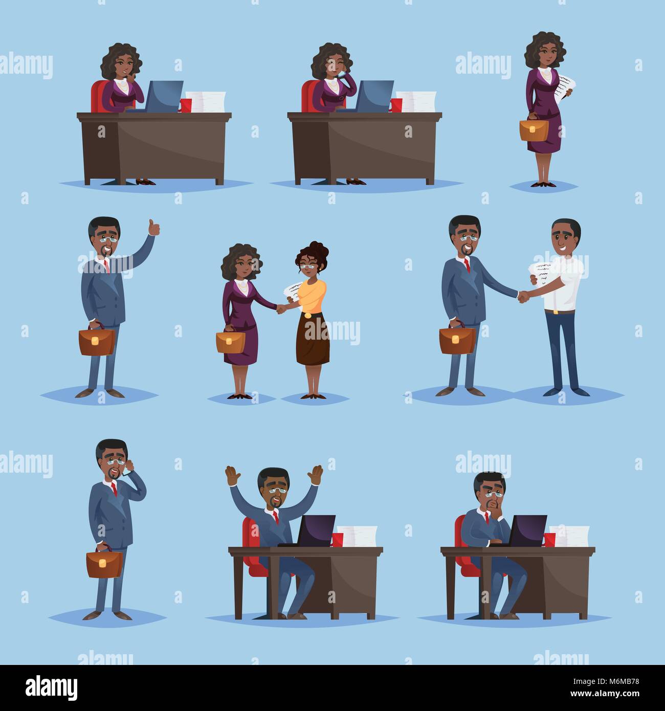 Black businesspeople in set of icons Stock Vector