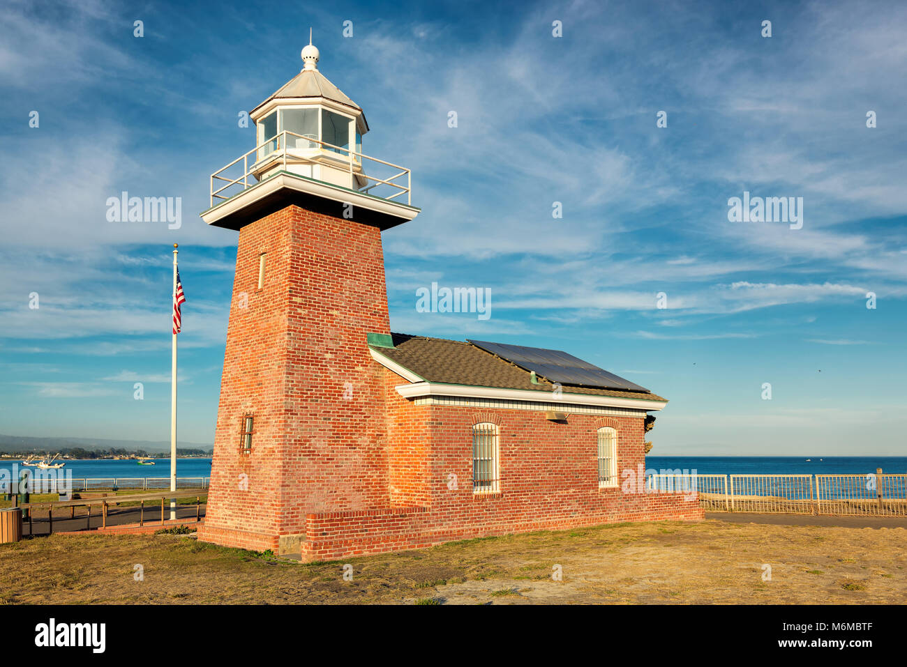 Santa Cruz lighthouse at sunset, Santa Cruz County, California. Stock Photo