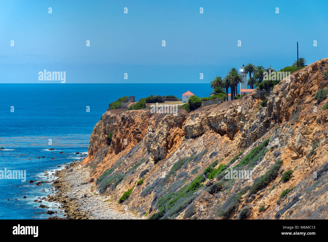 California coast and Point Vicente Lighthouse, Palos Verdes, Los Angeles. Stock Photo