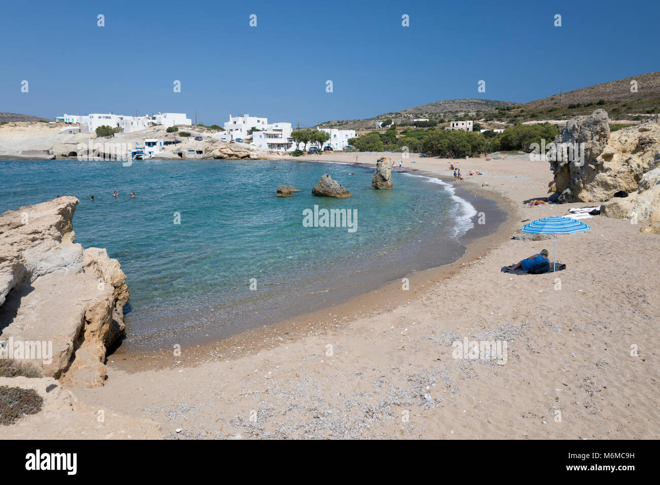 Pachena beach with clear turquoise water, Pachena, Milos, Cyclades, Aegean Sea, Greek Islands; Greece; Europe Stock Photo