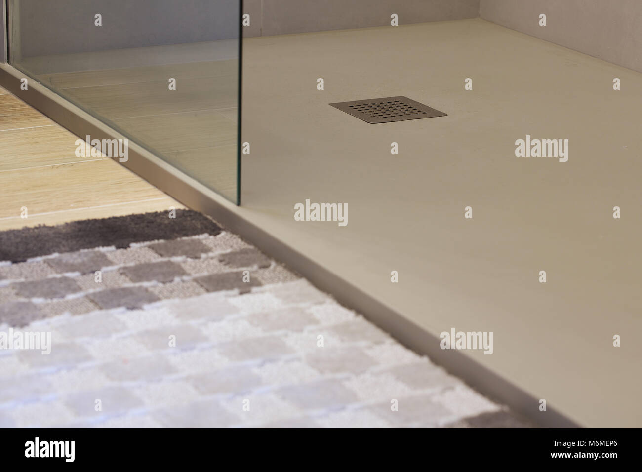 Shower drain box grate on a shower base Stock Photo Alamy