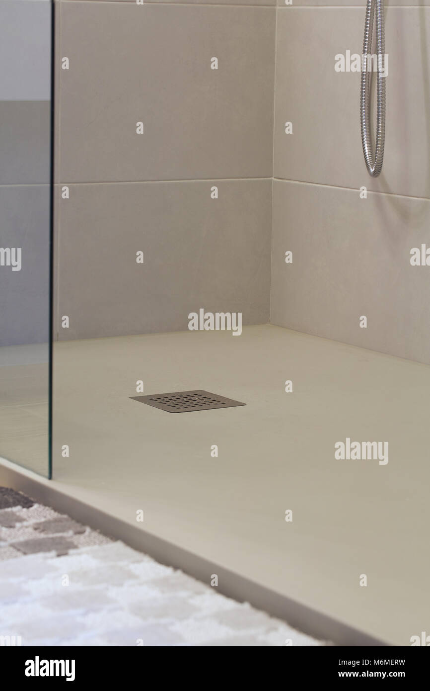 Shower drain box grate on a shower base Stock Photo Alamy