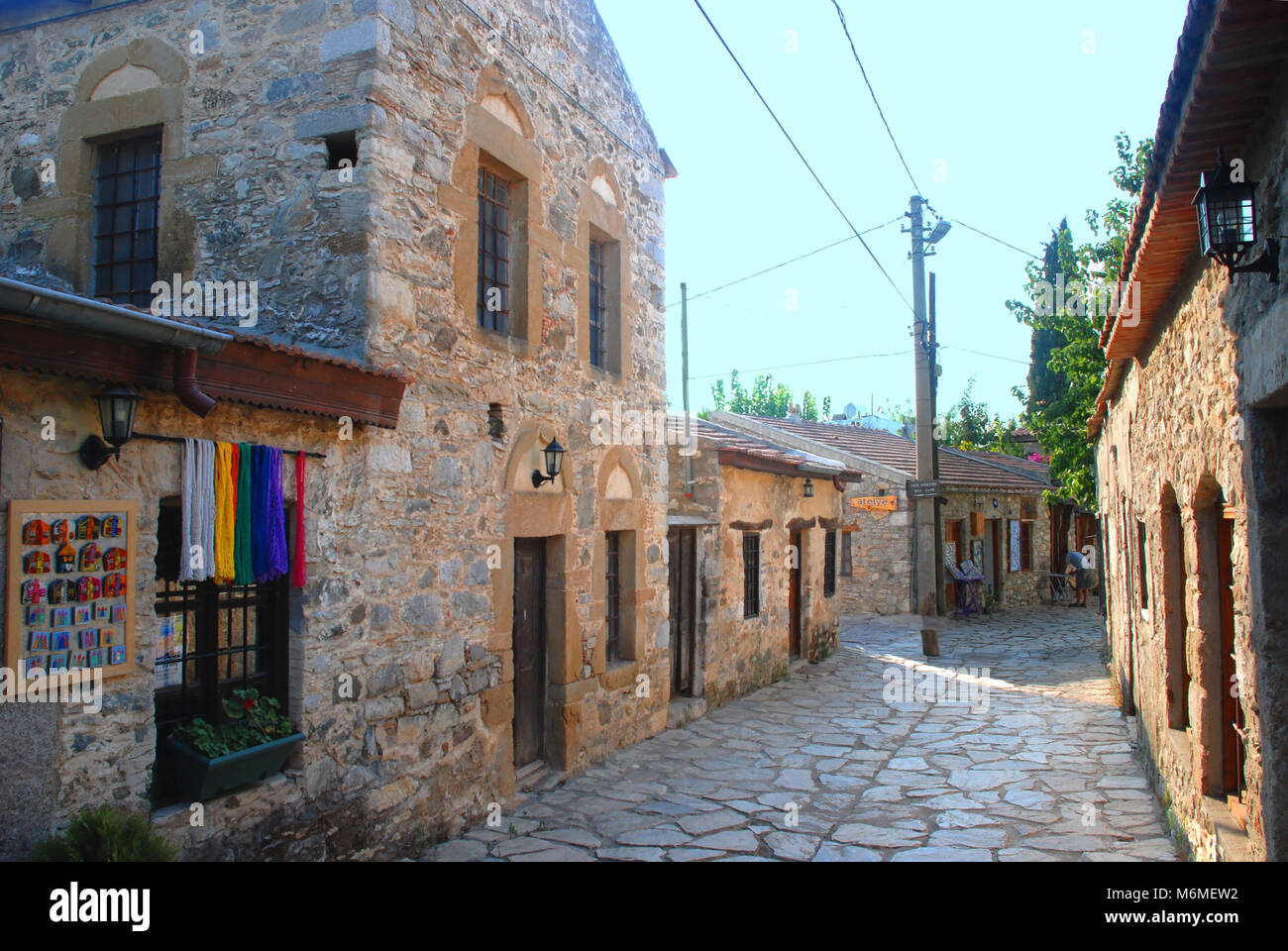 Cobblestone street in old city center of Datca, a district in Aegean region of Turkey Stock Photo