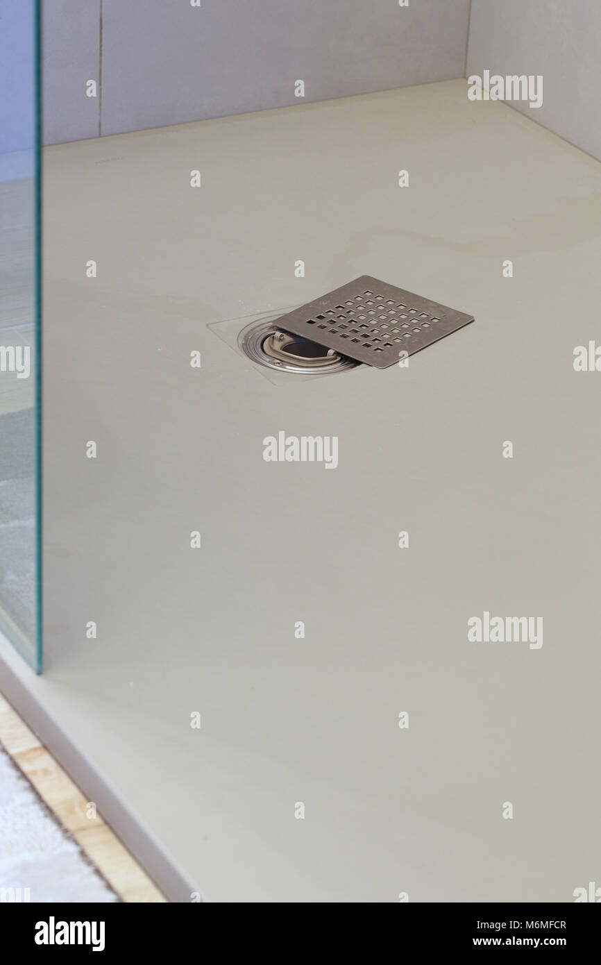Shower drain box grate on a shower base Stock Photo Alamy