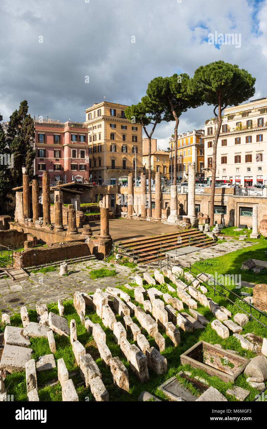 Largo di Torre Argentina is a square in Rome, Italy, with four Roman Republican temples and the remains of Pompey's Theatre. Rome. Lazio. Italy Stock Photo