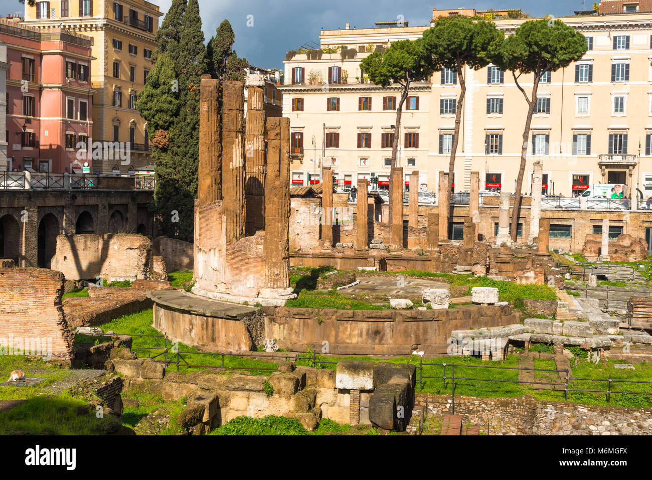 Largo di Torre Argentina is a square in Rome, Italy, with four Roman Republican temples and the remains of Pompey's Theatre. Rome. Lazio. Italy Stock Photo