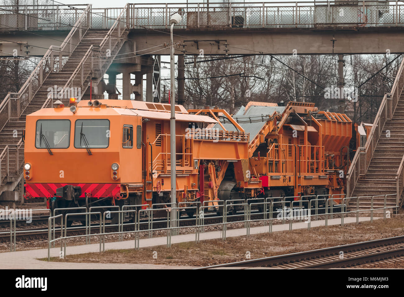 Ballast distributing and profiling track machine. Repair train Stock