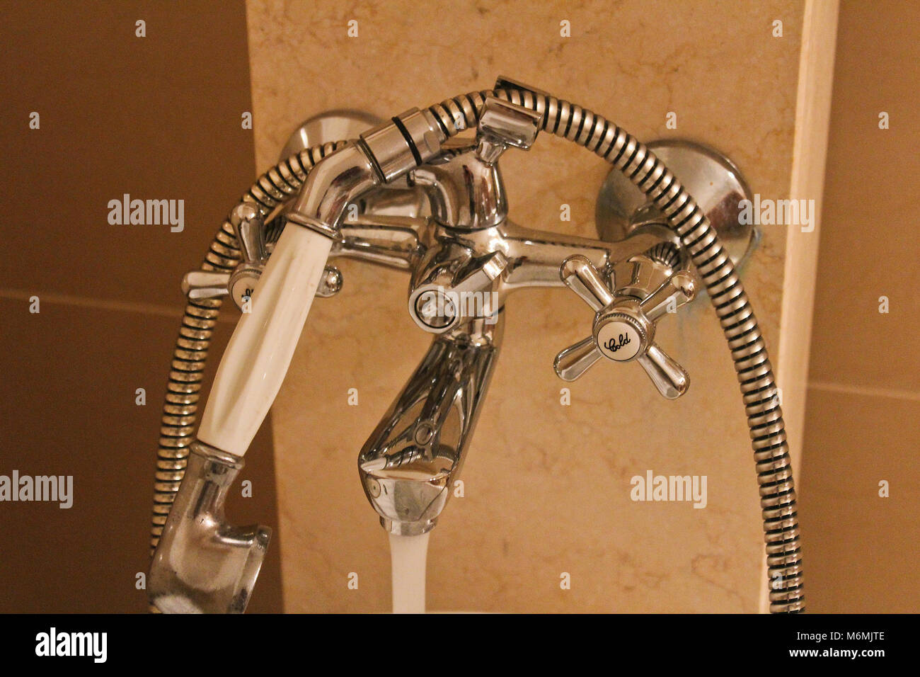 Steel bathroom battery with marble, detailed photo Stock Photo Alamy