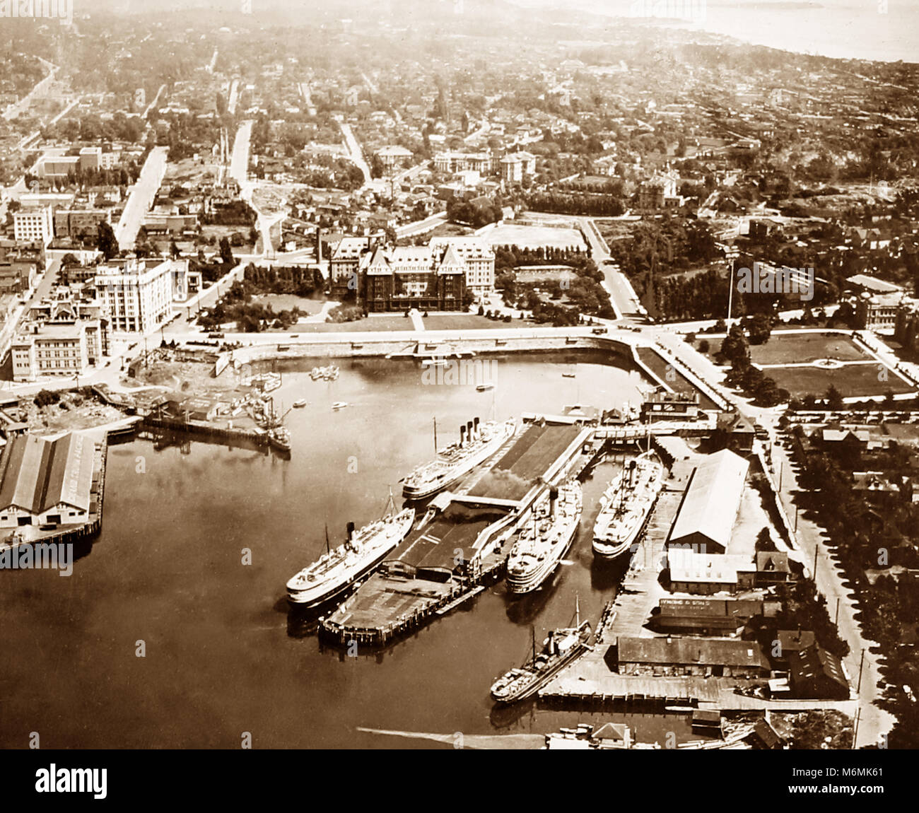 An aerial view of Victoria Harbour, Vancouver Island, Canada, possibly  1920s Stock Photo - Alamy, image size:1300x1150