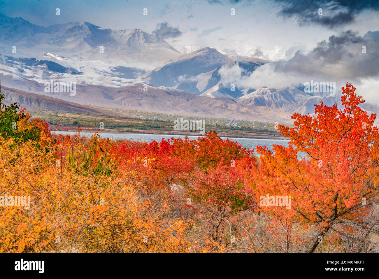 Tien Shan Mountains and fall color, Kyrgyzystan Central Asia Stock Photo