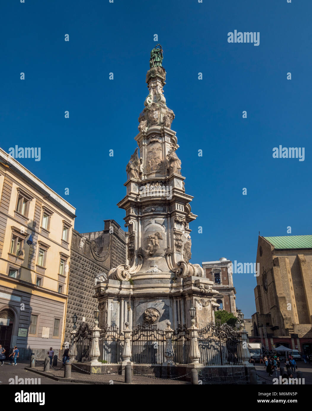 The spire or guglia of the Immaculate Virgin, Gesù Nuovo, Naples, Italy. Stock Photo