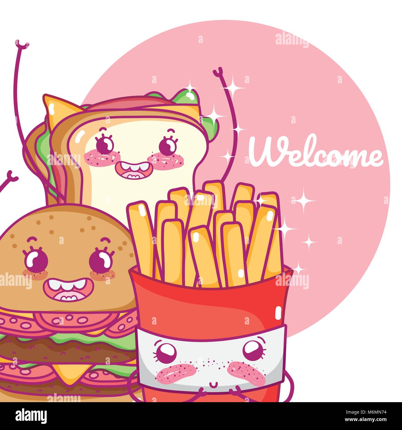 Cute fast food combo kawaii cartoon vector illustration graphic design  Stock Vector Image & Art - Alamy