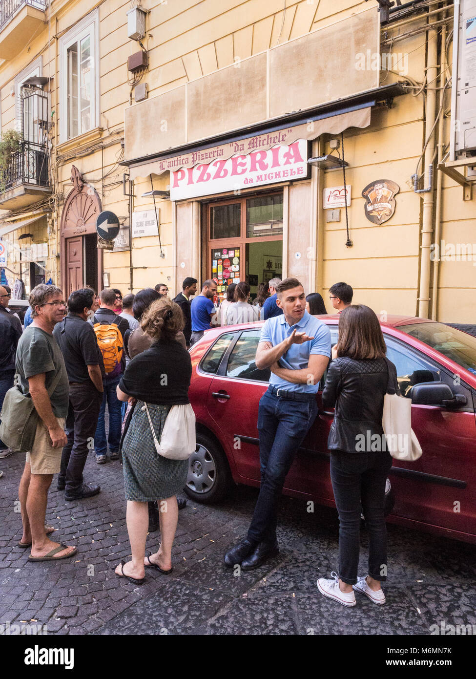 Queue outside L'antica Pizzeria da Michele, Naples, Italy. Stock Photo