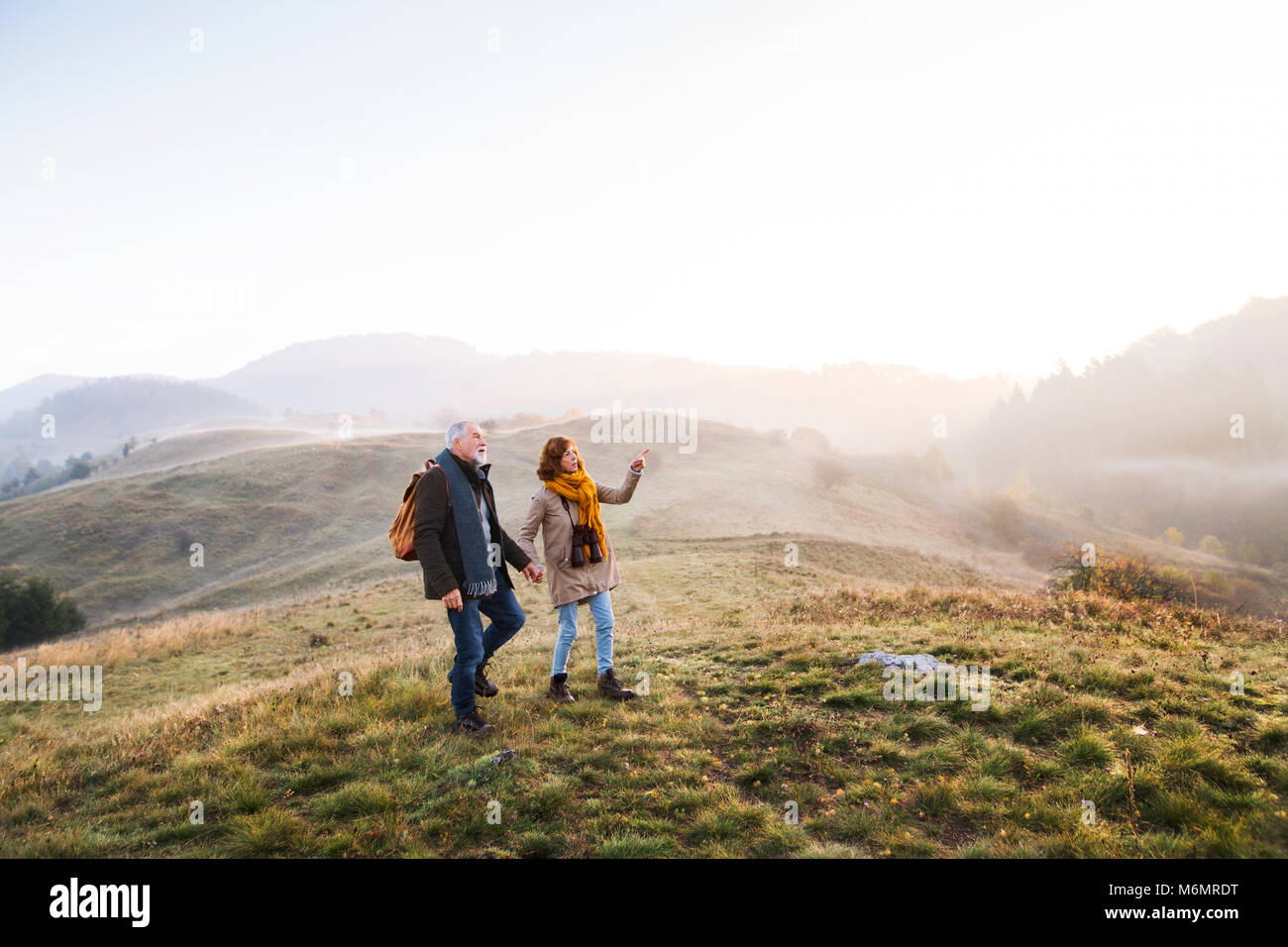 Senior couple on a walk in an autumn nature Stock Photo - Alamy
