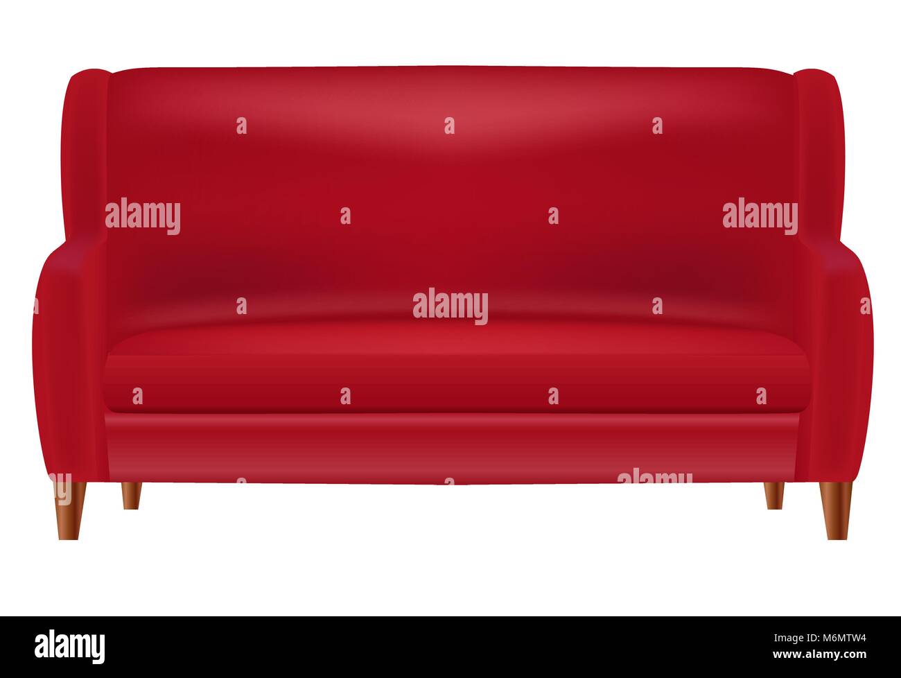 Realistic Red Sofa  Front View Isolated on White Background Vector Illustration Stock Vector