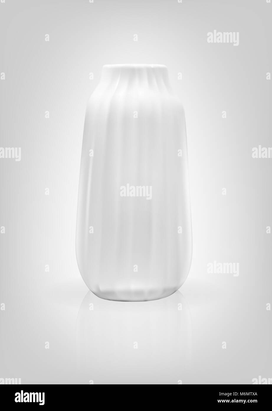 Realistic 3D model of vase white color on gray background. Vector Illustration. Stock Vector