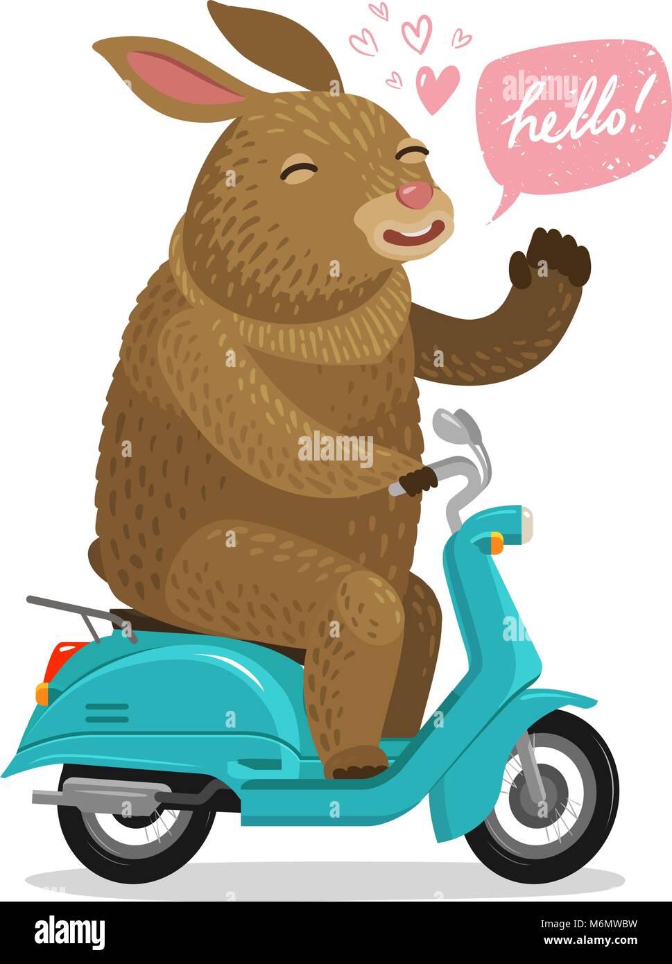Easter Bunny riding on scooter. Cartoon vector illustration Stock Vector