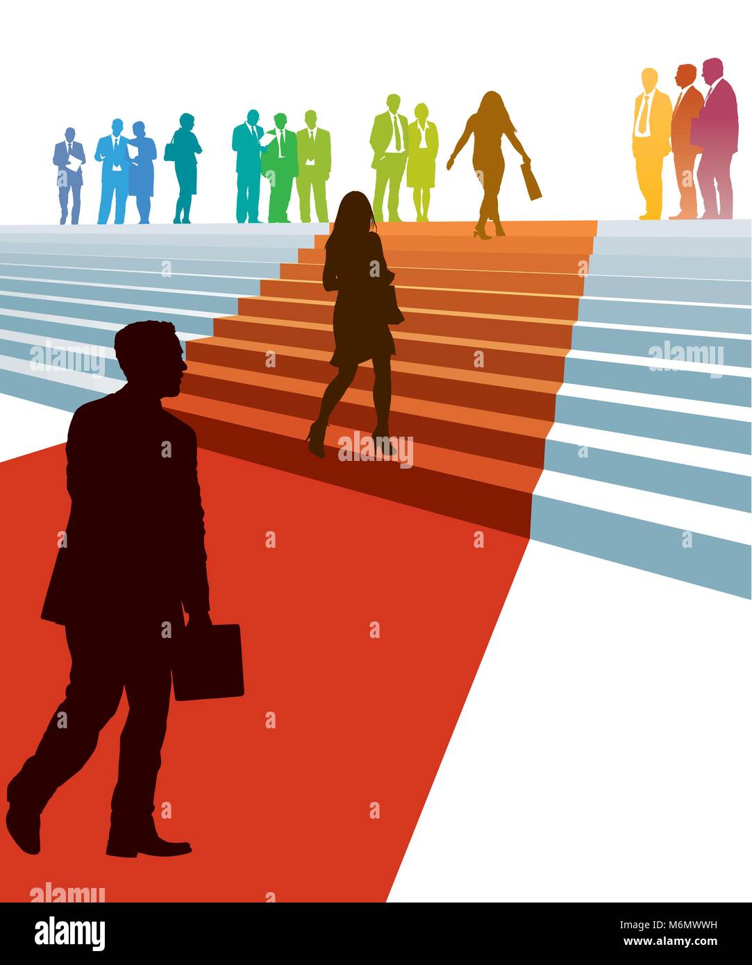 Businesspeople in a hurry. Successful people are climbing the stairs, a corporate rat race. Stock Vector