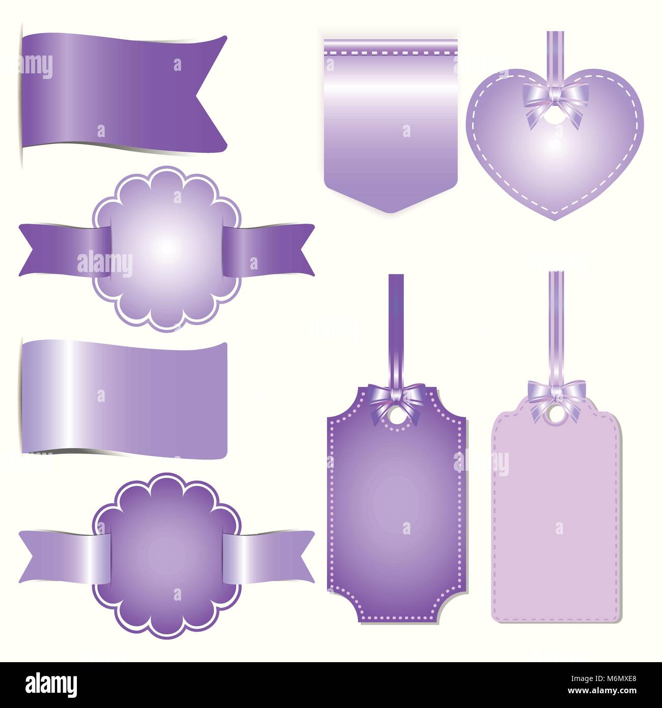 Set of purple badges label and ribbon, Greeting card, vector tag ...