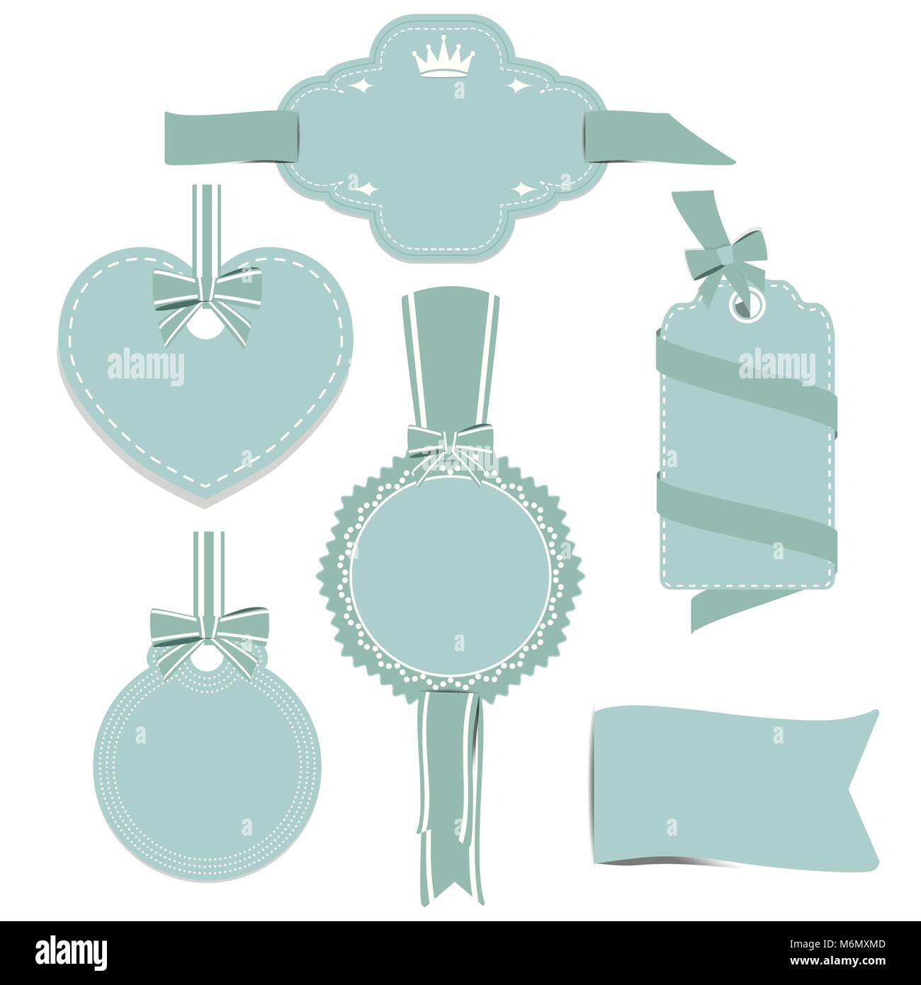 Set of green badges label and ribbon, Greeting card, vector tag ...