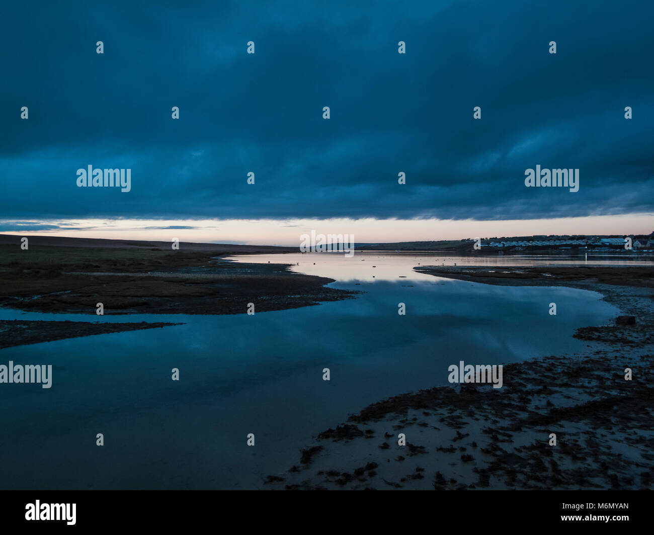 Chesil Beach and the Fleet Lagoon at evening Stock Photo Alamy