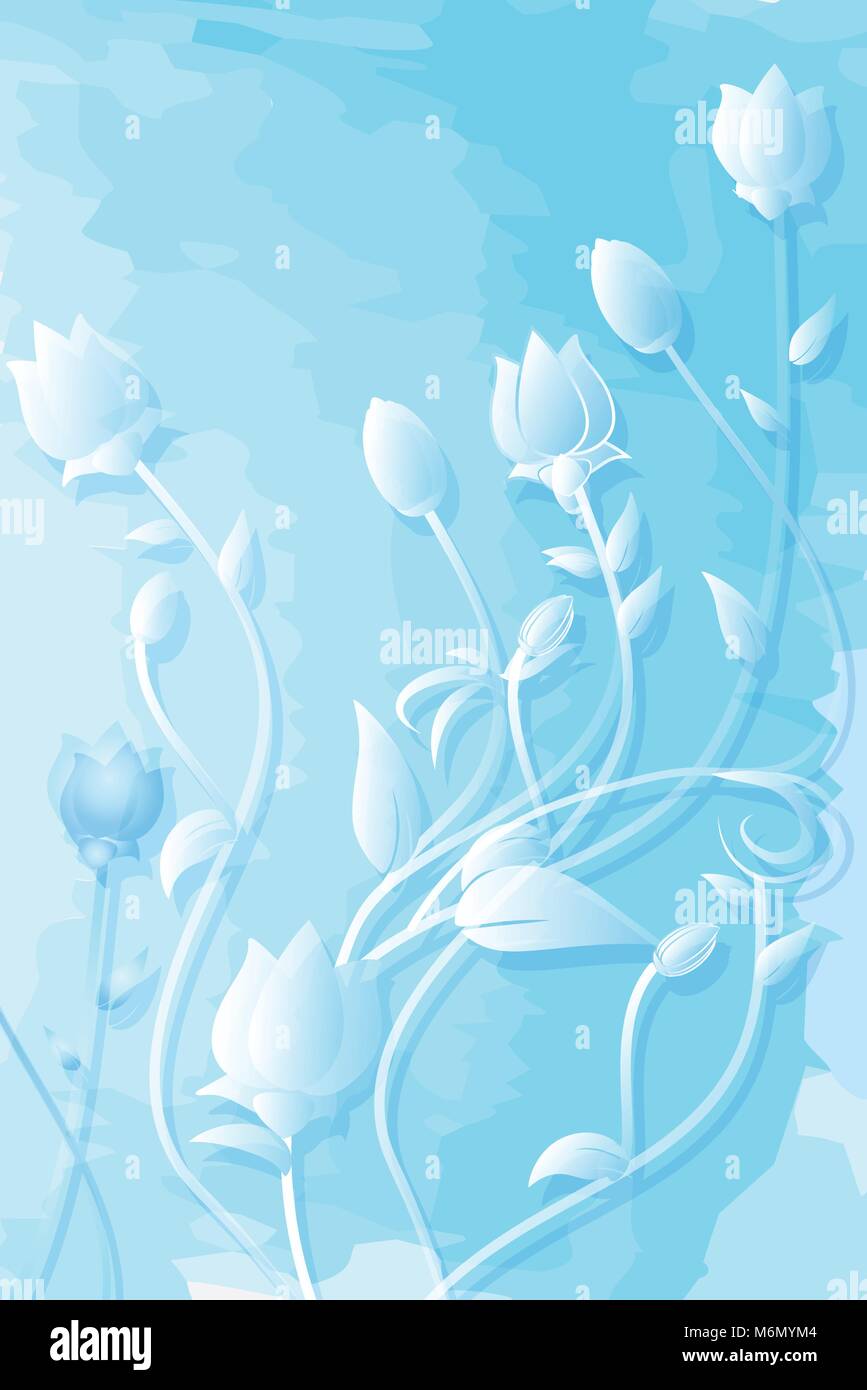Blue Floral On Watercolor Background Vintage Style Abstract