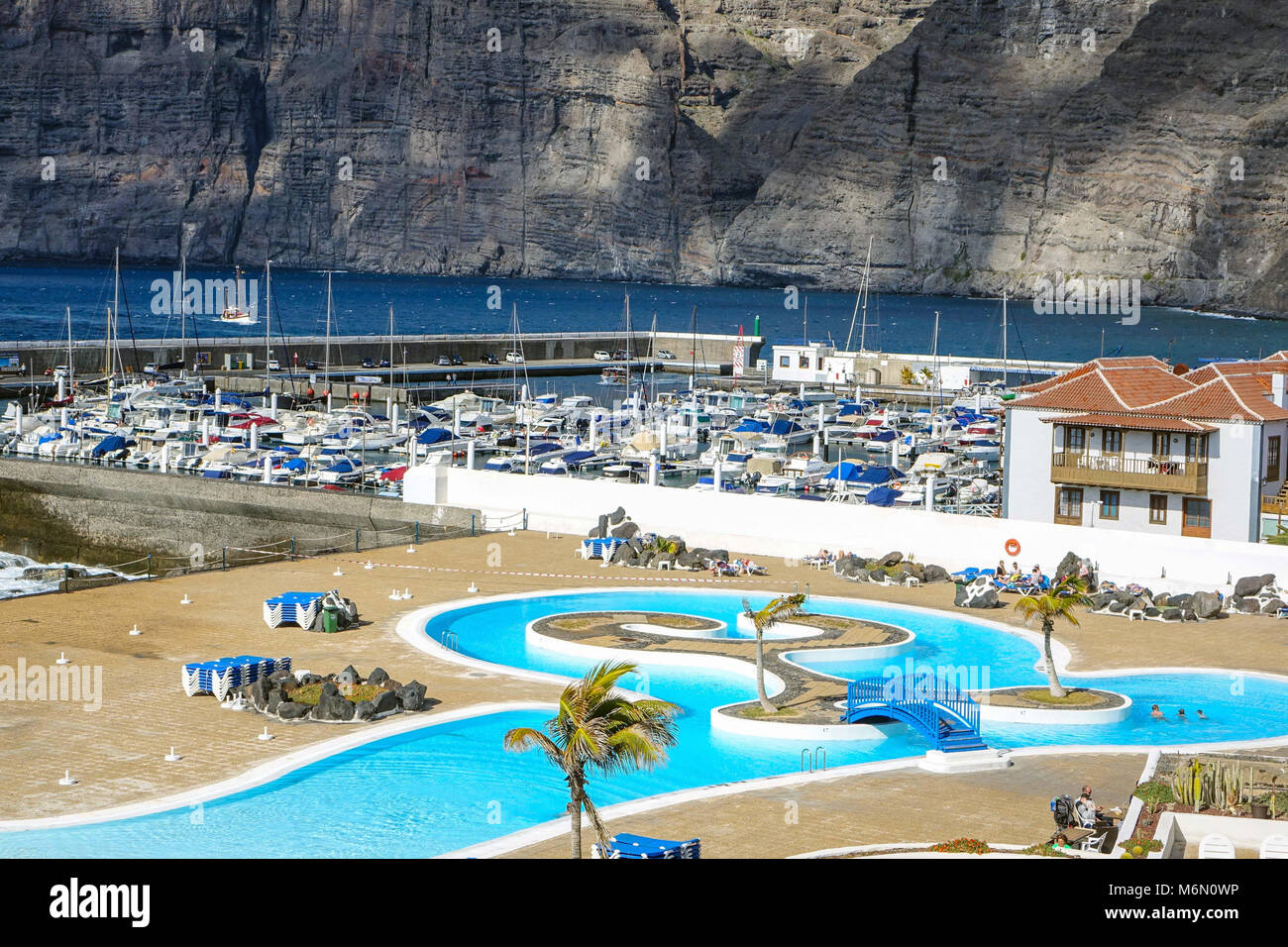 Outdoor swimming pools Los Gigantes tourist resort, Tenerife South ...